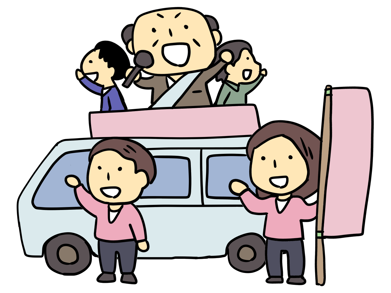 街宣車で演説する立候補者のイラスト